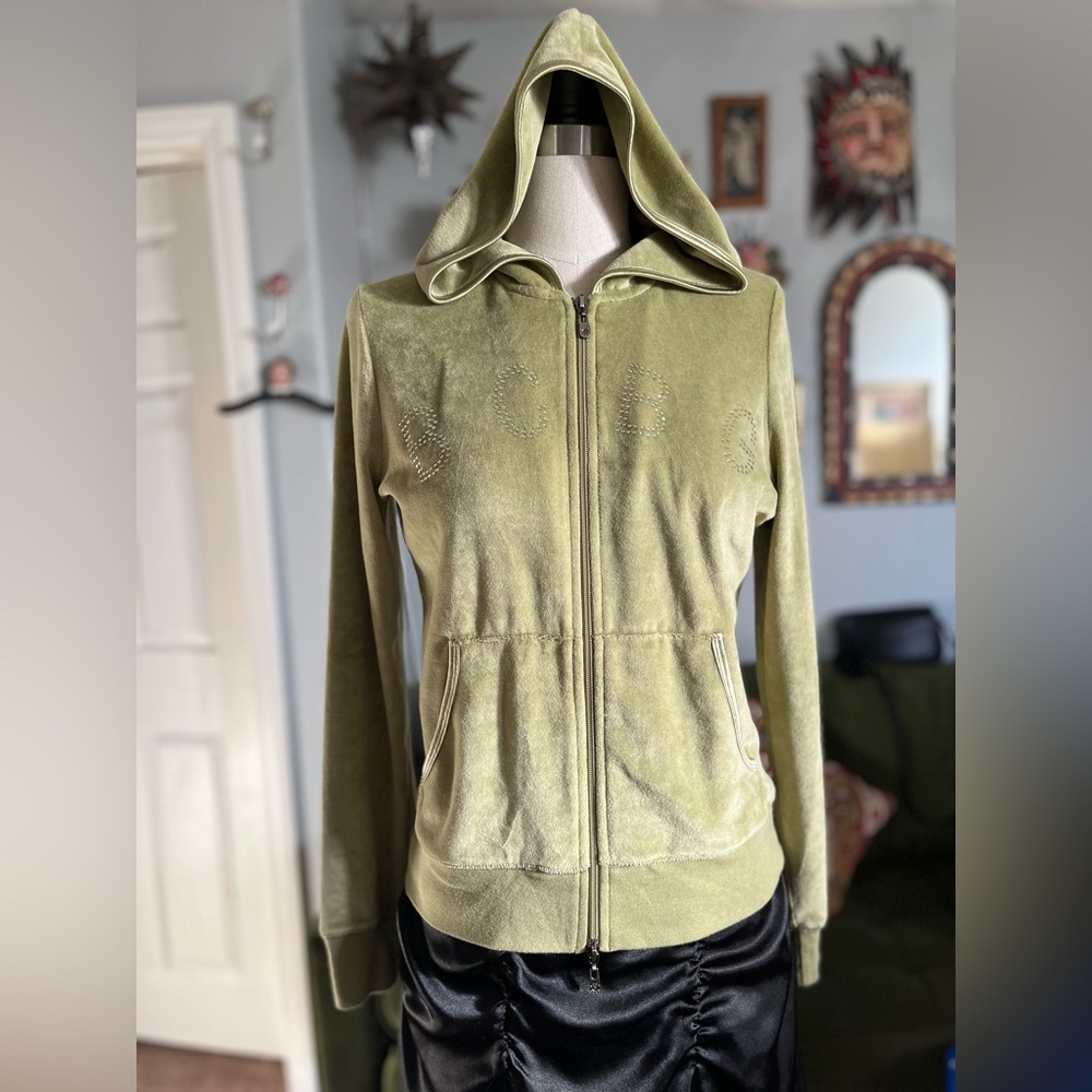 Green bcbgmaxazria velvet zip up sweater